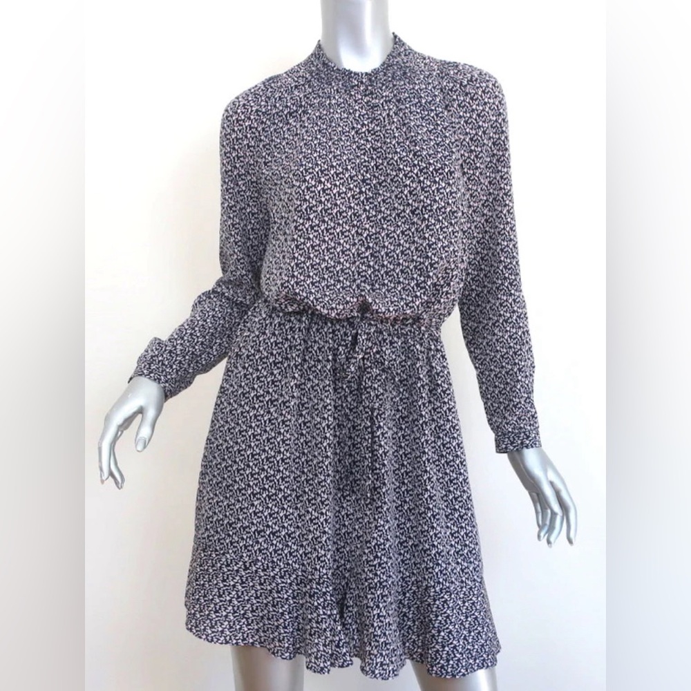 Rebecca Taylor Long Sleeve Silk Shirt Dress Static Print Navy Lilac 8